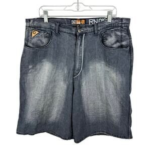 Akademiks Y2K Baggy Jean Shorts Jorts Darker Wash Size 38 Skater Streetwear